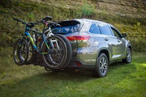 SUV with bikes on bike rack