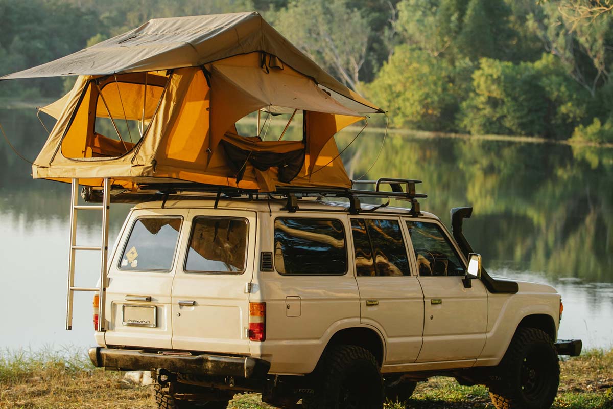 truck with overlanding accessories in a park